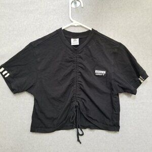 Adidas Cropped Ruched Tee Women's Size S Small Black 100% Cotton ED5819